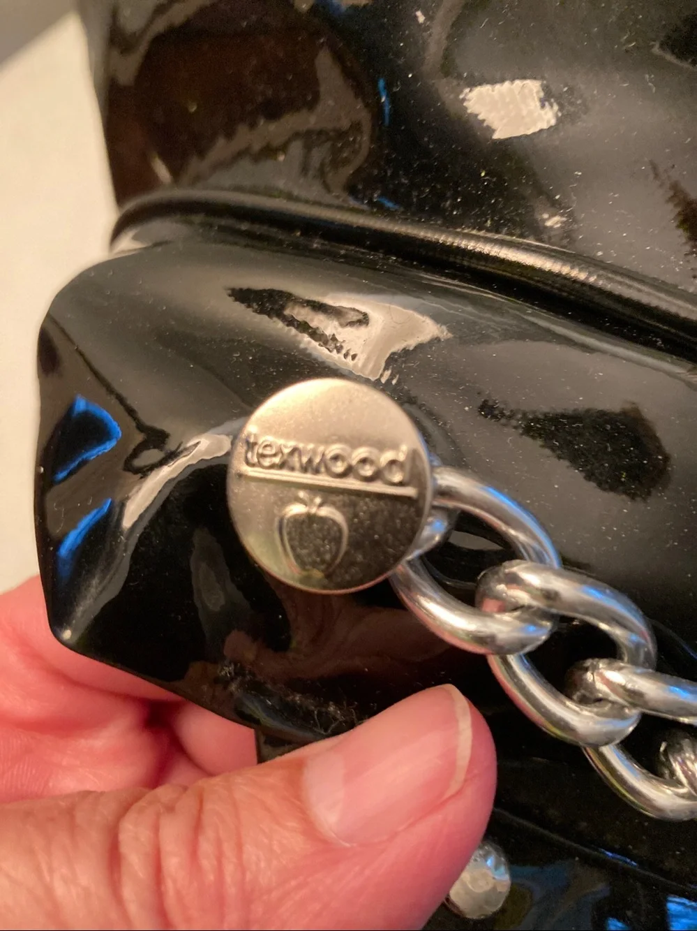 Black Patent Studded Chain Cap